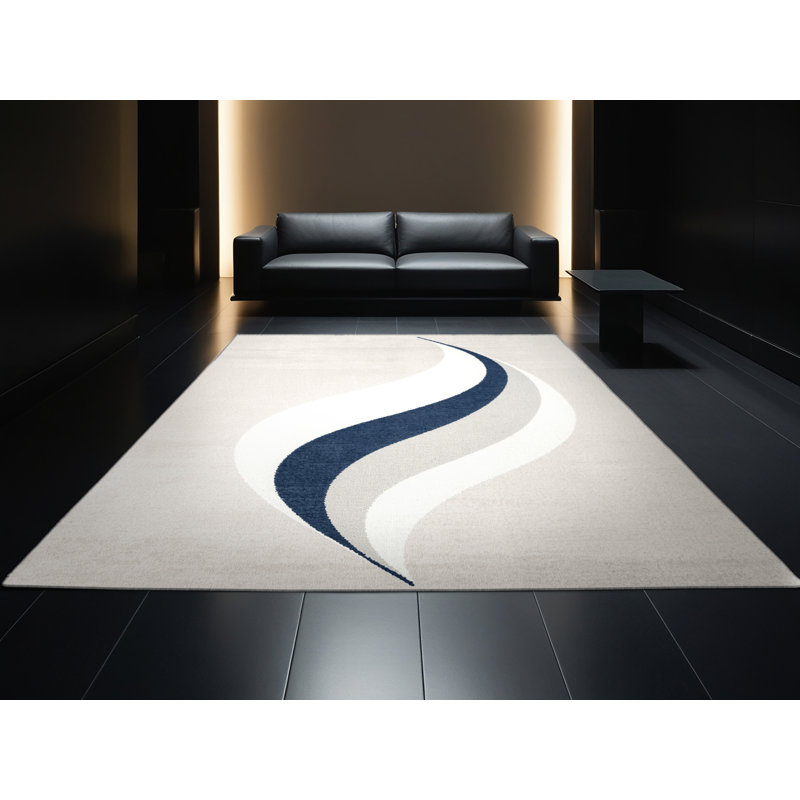 Tapis abstrait moderne et contemporain lavable à la machine en Hanoukka gris - reliure grise, 8 x 10