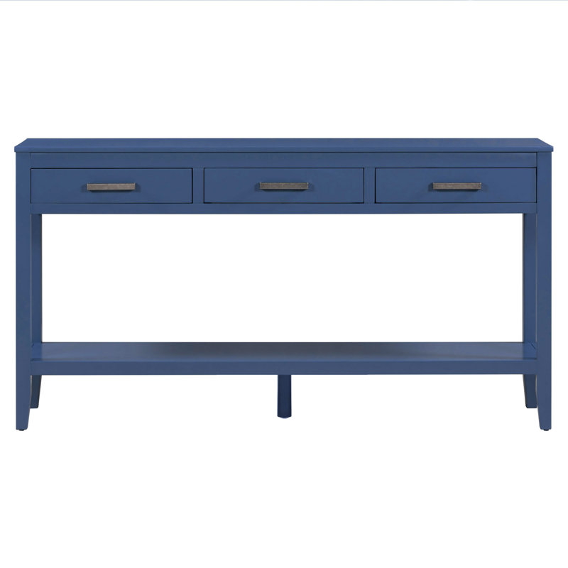 U_STYLE Table d'entrée de style campagnard 59,1 po avec 3 tiroirs (table basse incluse), Marine