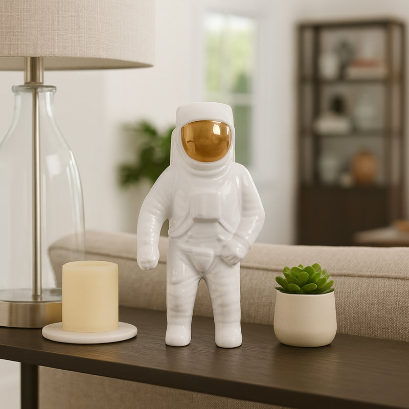 Space-Themed Ceramic Astronaut Figurine, White