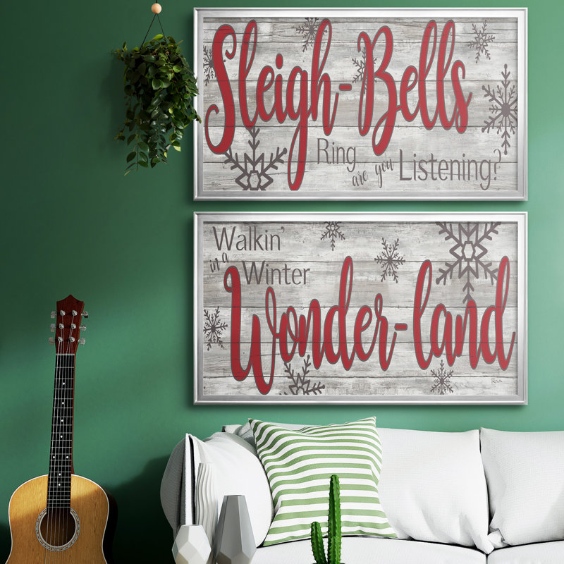 " Sleigh Bells " 2 - Pieces, Black Framed Canvas, 26.5" H x 14.5" W x 1" D