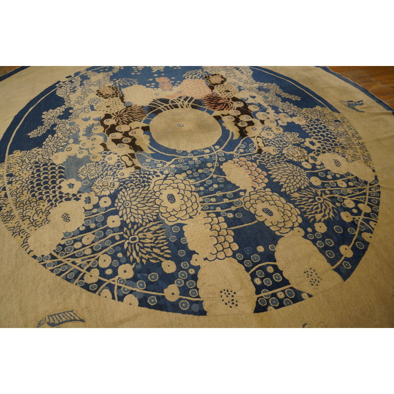 Antique Artistic Chinese Soft Blue Color Wool Pile Round Peking Rug