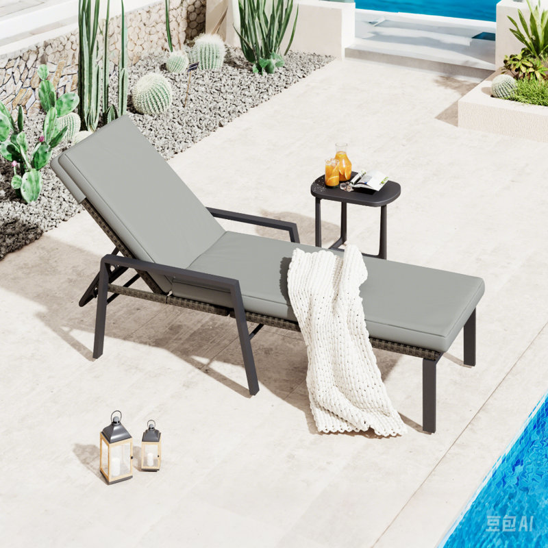 2 Pcs Weather-Resistance Rattan Wicker Patio Lounge Chair, Gray