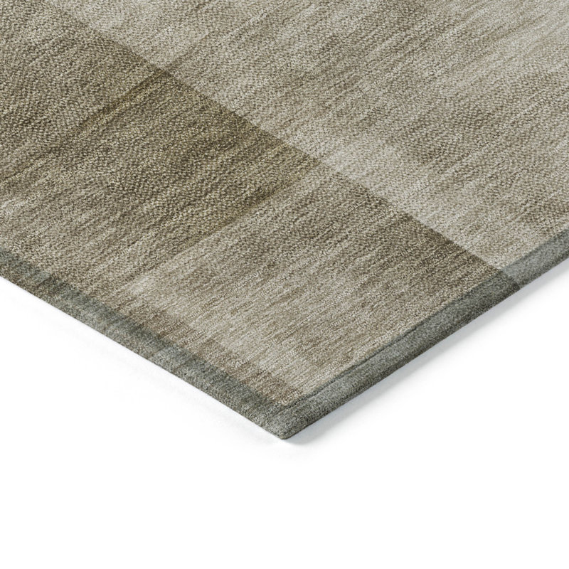 8' Khaki Round Geometric Washable Indoor Outdoor Area Rug