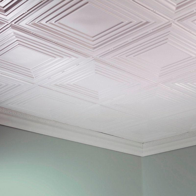 Panneau de plafond décoratif en vinyle 3 pi x 4 pi FASÄDE, Blanc mat