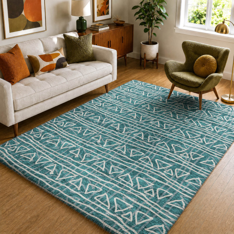 Tapis bohème Dream Shag ADS730 lavable à la machine de qualité supérieure, Teal, 8' x 10'