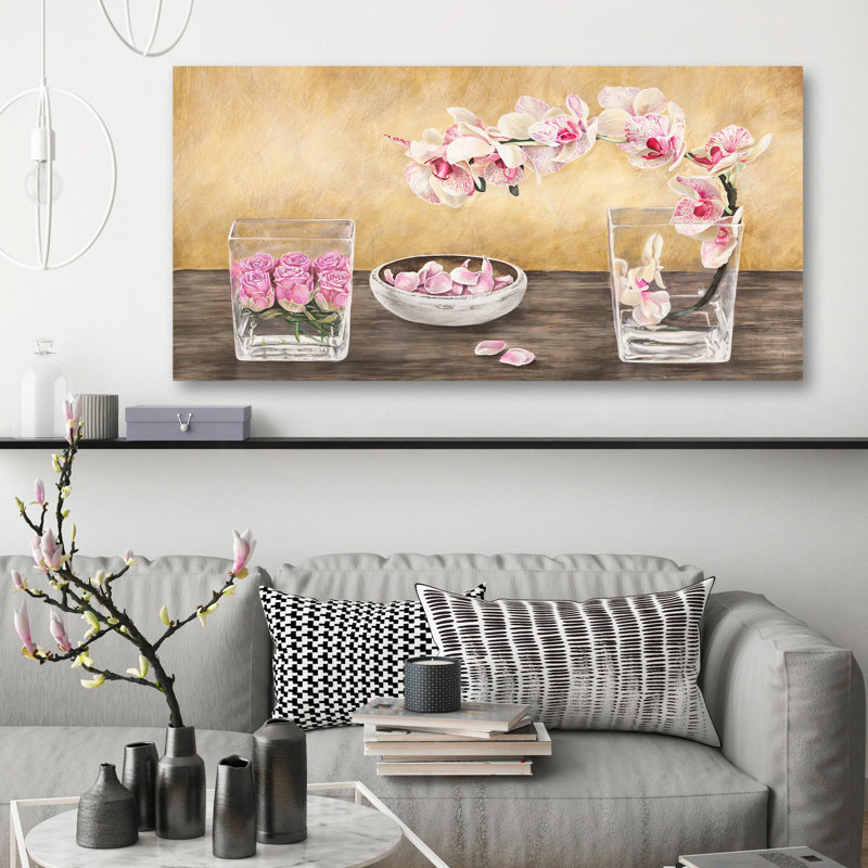 Orchids And Roses Arrangement by Remy Dellal - Wrapped Canvas Print, 35cm H x 70cm W x 4cm D