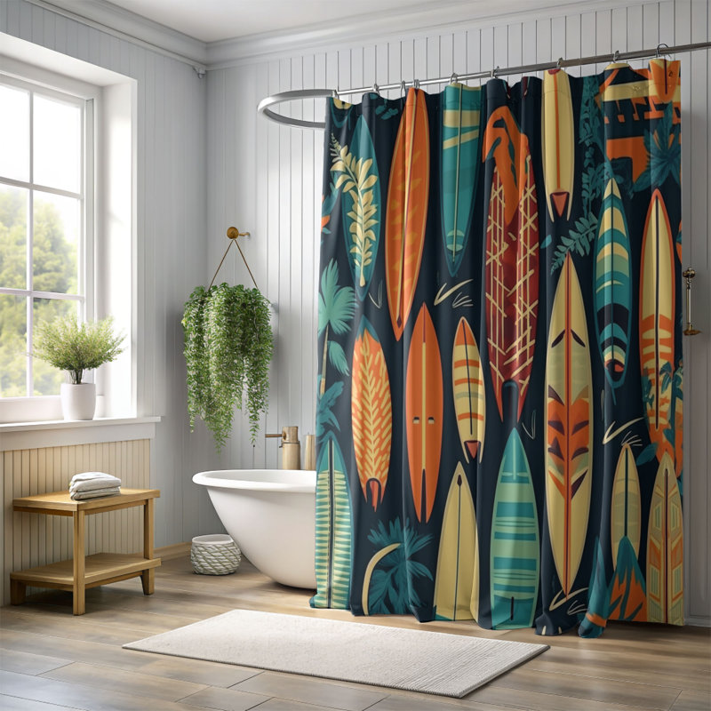 Rideau de douche standard 1 pièce Nostalgic Island, H 74 po x l 71 po