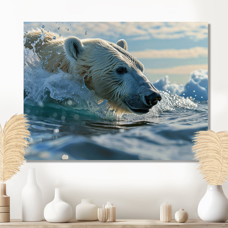 Ours polaire nageant dans la mer Arctique - ours, impression murale, Toile tendue, H 12 po x l 20 po x P 1 po