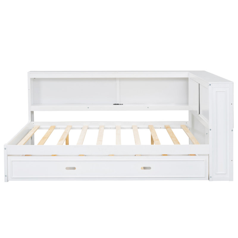 Wood Daybed With Storage Shelves, White