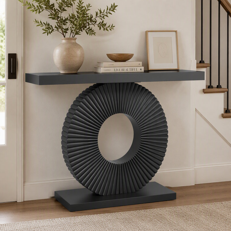 Canapé moderne en bois avec base géométrique, Brown / Black, Brown, Black