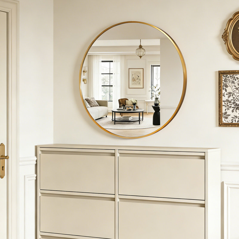 Round Wall Mirror with Aluminum Alloy Frame and Tempered Glass, Modern Bathroom Vanity Mirror, 30" x 30", Brushed Brass