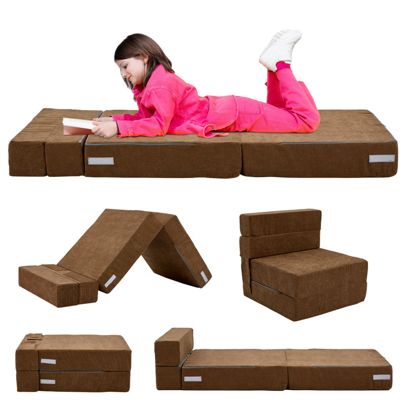 Portable Folding Floor Sofa Bed Chair, 3-In-1 Convertible Floor Futon Mattress, Brown