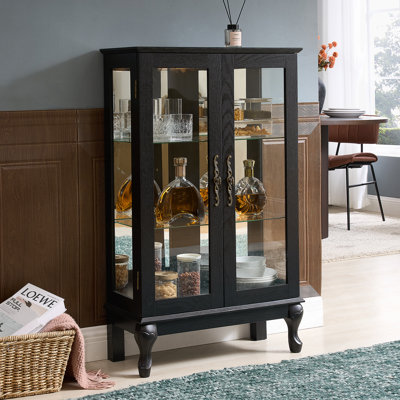 Curio Cabinet With Tempered Glass Doors, Lighted Display Cabinet With Adjustable Shelves For Home Or Office