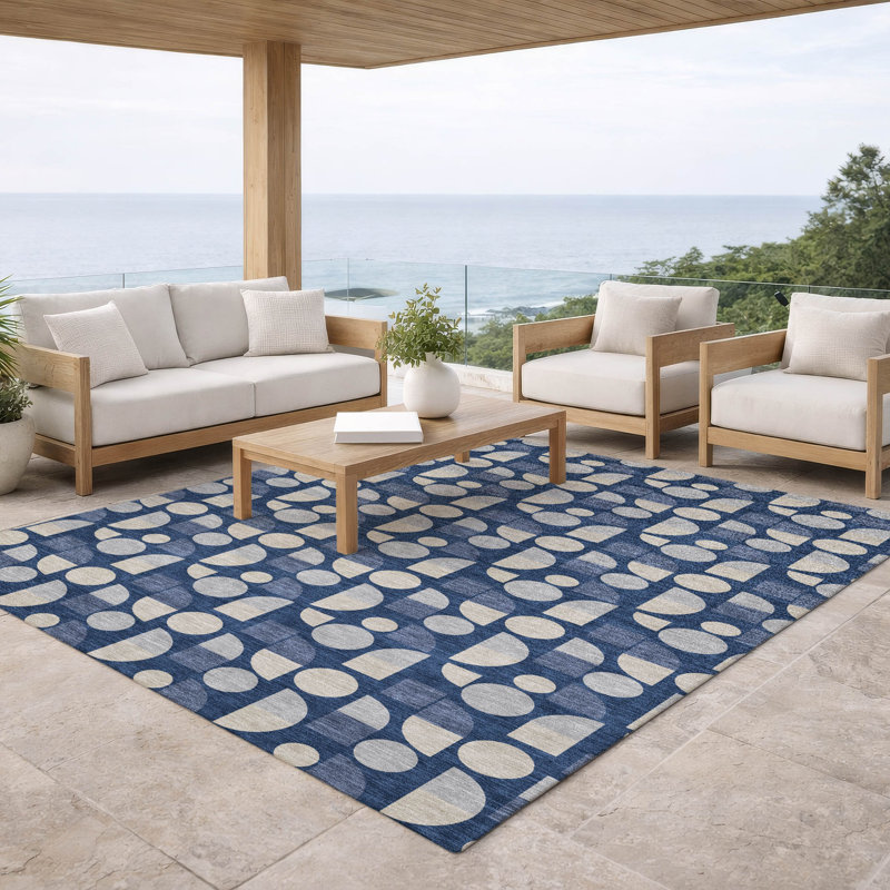 Machine Washable Indoor/Outdoor Chantille ACN2921 Geometric Rug, Navy, 5' x 7'6"
