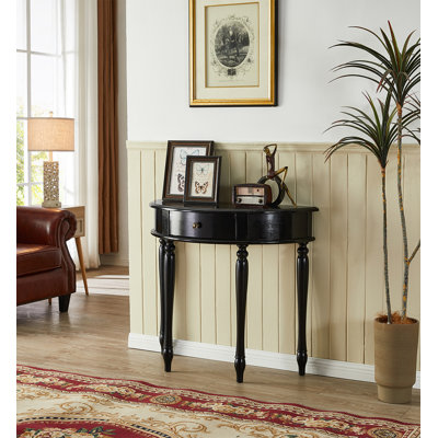 Console en bois massif avec demi-lune et pieds tournés