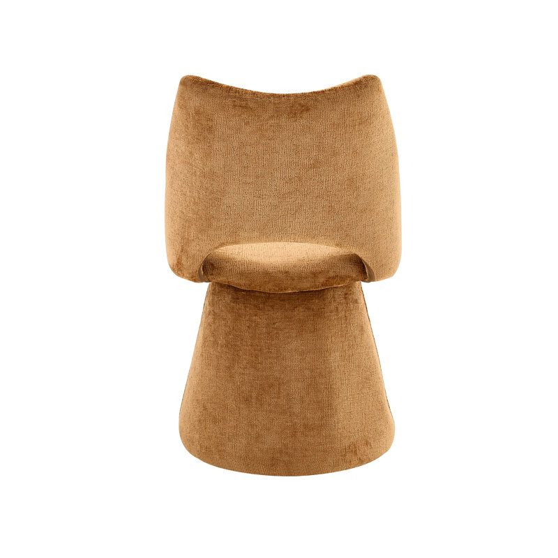 Chaise d'appoint pivotante brune, dossier rembourré à dossier creux avec base en métal pour chambre et meuble-lavabo
