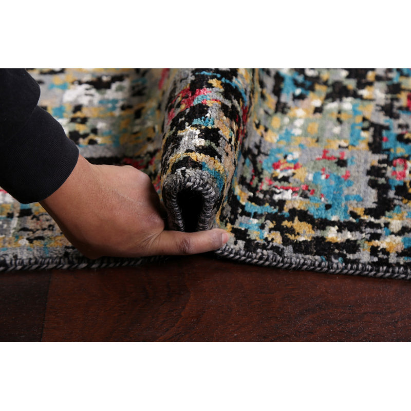 Tapis oriental contemporain abstrait à motif végétal noué à la main 4 x 6