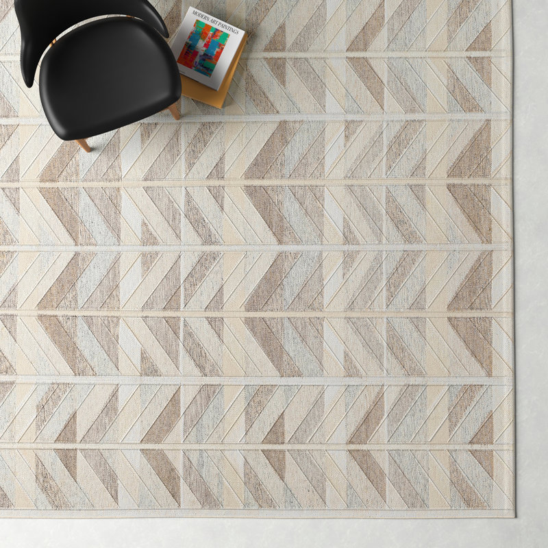 Kidus Chevron Hand Knotted Beige/Gray Area Rug, Rectangle 9' x 12'