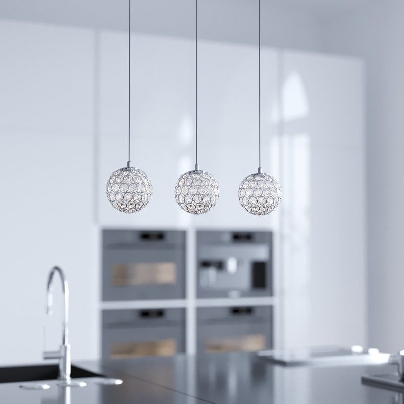 Luminaire suspendu sphère 3 lumières Tietjen, Chrome, 3