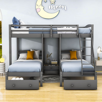 Full Over Twin & Twin 3 Drawer L-Shaped Bunk Beds
