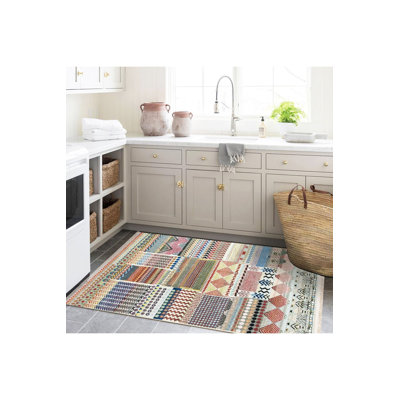 Tapis décoratif multicolore à motif géométrique lavable à la machine Barcelona Collection
