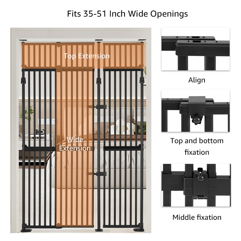 Steel Pressure Mounted Pet Gate, 248.9cm (218.4cm) H x 86.36cm(53.4cm) W x 2.8cm D