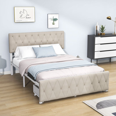 Twin Size Metal Platform Bed With A Big Drawer
