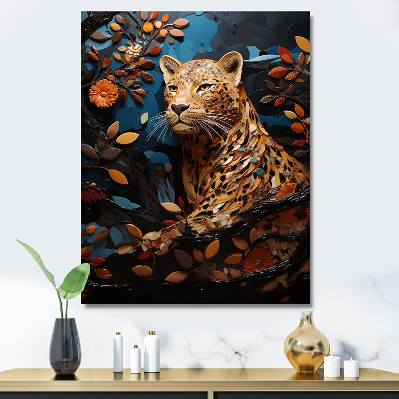 Présence symbolique de jaguar II, H 32 po x l 24 po x P 1 po, Toile tendue