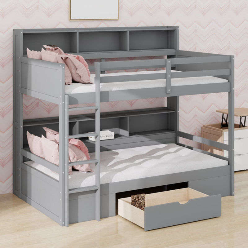 Lit superposé avec tablettes intégrées, Gris