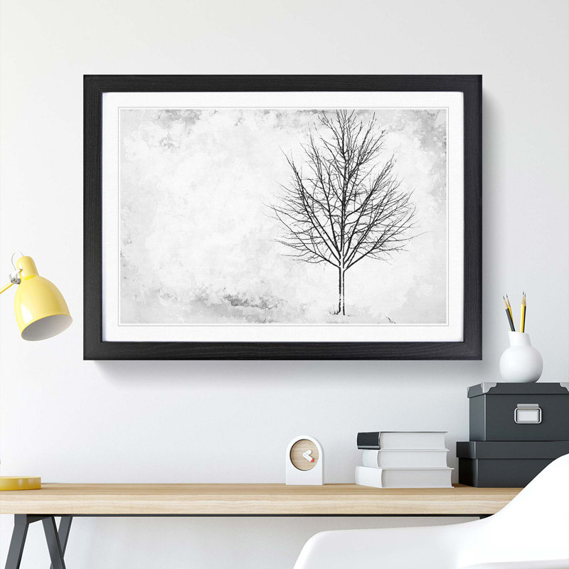 Lone Tree at Winter - Picture Frame Painting Print, 27cm H x 36cm W x 2cm D, Black Framed