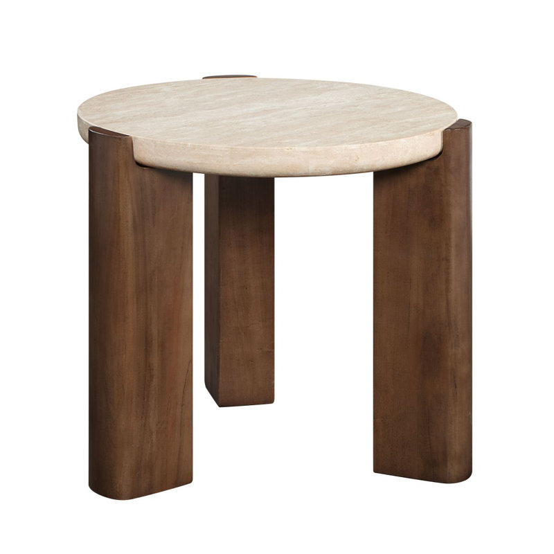 Plateau en travertin et table de bout en chêne foncé Leonardo, H 22,07 po x L 22,07 po x l 22,07 po