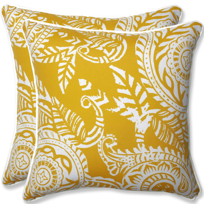 Paisley Outdoor Reversible Throw Pillow, Yellow