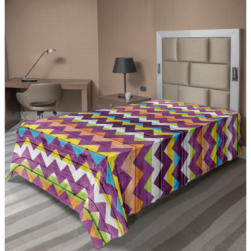 Ambesonne Top Flat Sheet Royal, Purple Orange/Blue Chevron 7, Twin XL Flat Sheet