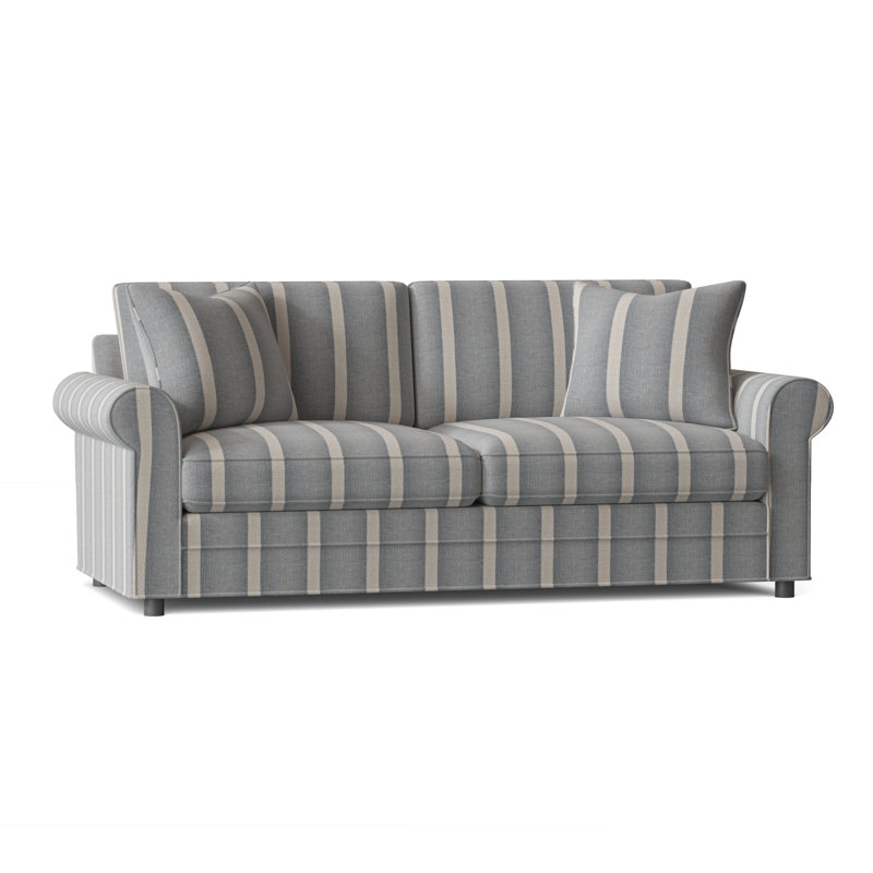 Edgeworth Upholstered 85'' Sofa, Light Blue and White Stripe; 0256-54, Gel Memory Foam Mattress
