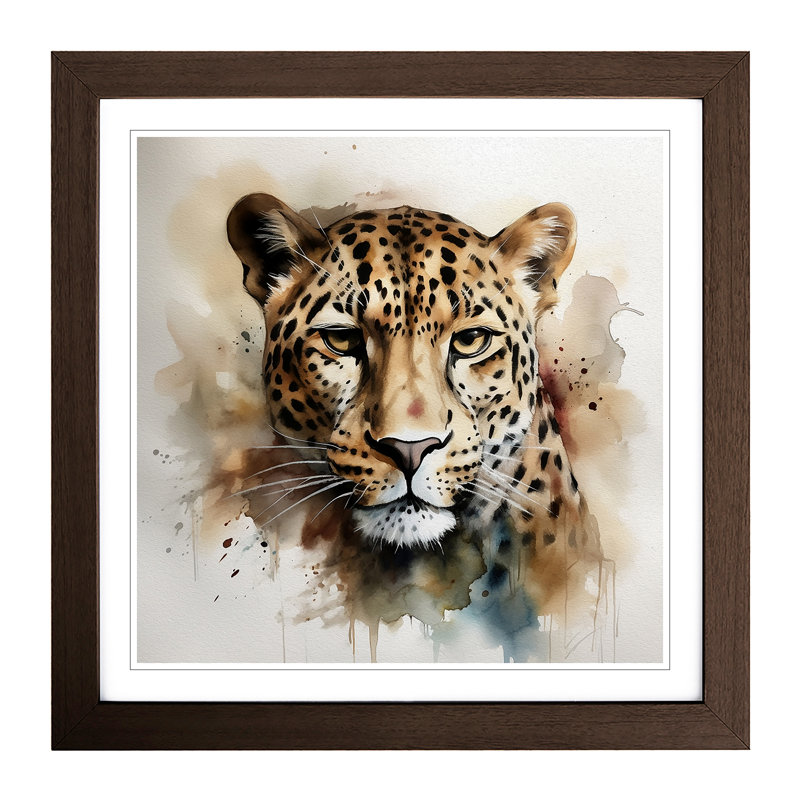 Leopard Watercolour No.1 - Framed Print, Walnut