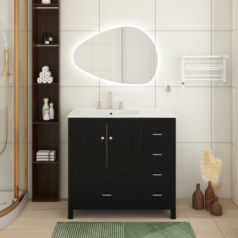Meuble-lavabo moderne noir avec portes et tiroirs à fermeture en douceur