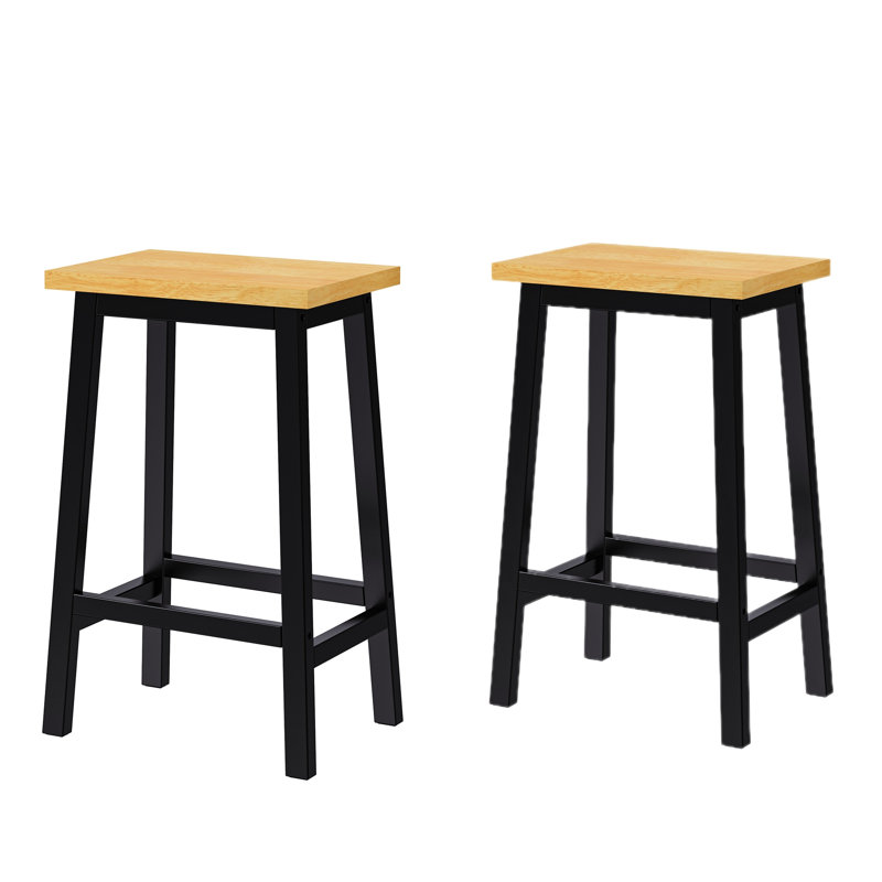 Solid Wood Bar Stools (Not Cheap Iron), 25.6" Tall Set Of 2 Bar Chairs, Kitchen Counter Stools With Footrests, Farmhouse Stools For Dining Room, Kitchen, Counter