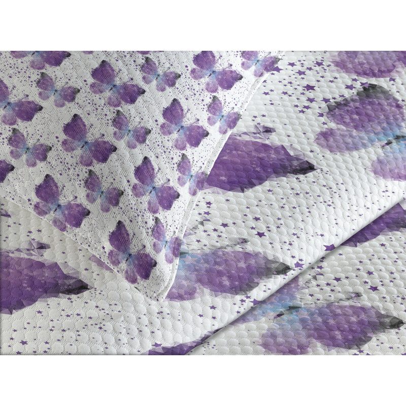 Queen White and Purple Butterfly Bedspread Set