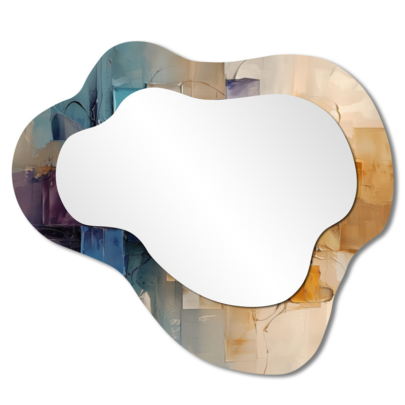 Urban Jazz Liquid Ink Landscape I - Abstract Irregular Asymmetrical Mirror, Modern Wall Mirror, Printed on Metal, 25" x 28"