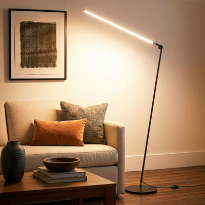 Libra 54.5" Modern LED Floor Lamp with Black Finish, Adjustable Arm and Rotating Base, 3-Way Dimming