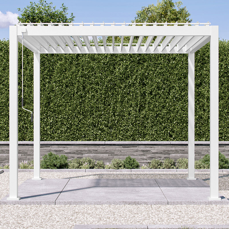Pergola en aluminium 111S, toit ajustable, l 10 pi x P 10 pi, blanc, l 10 pi x P 10 pi, Blanc