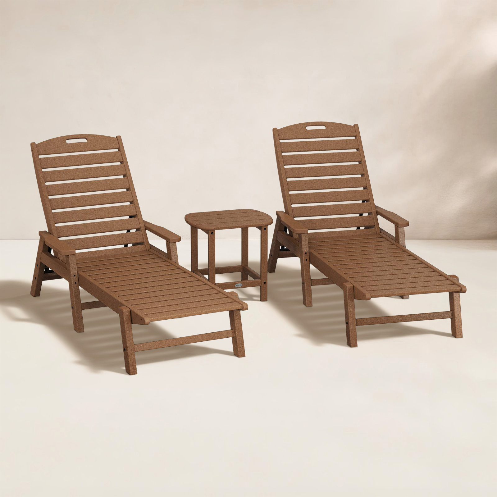Nautical 3 Piece Chaise Lounge Set with Side Table, Teak