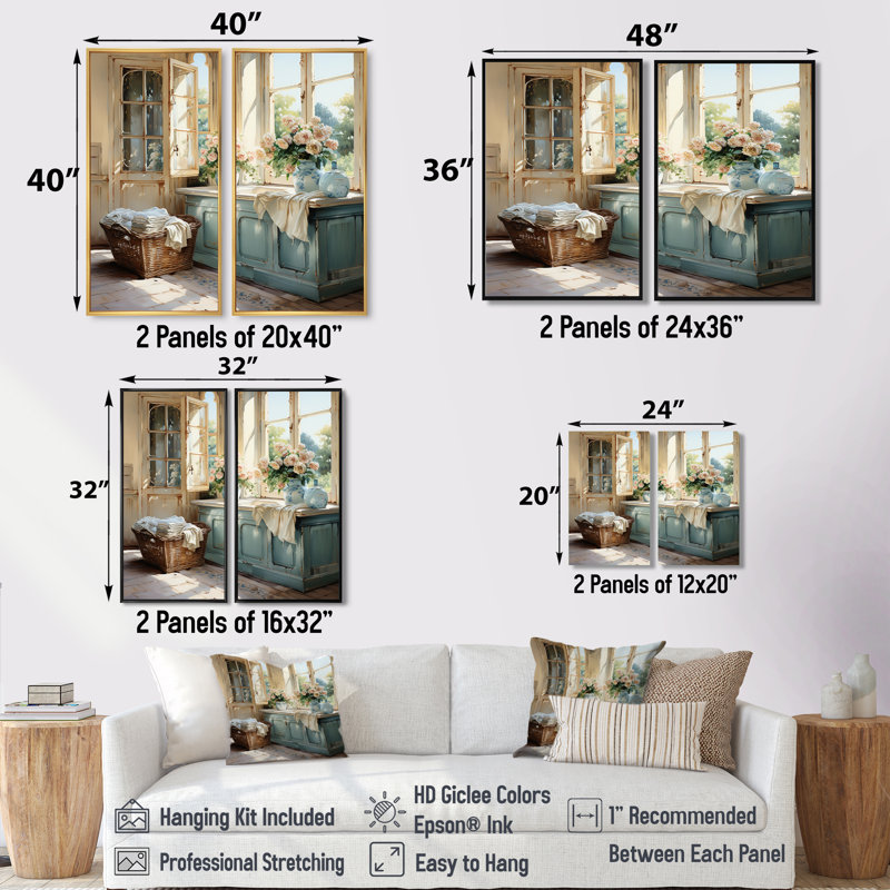 Laundry Room French Vintage I - Décoration murale moderne blanche, Black, 36" H x 48" W, Impression encadrée flottante