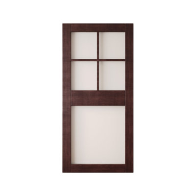 36x84 Red Mahogany Color 5-Lite Frosted Glass Design Finished Unassembled Solid Wood Sliding Barn Door Only