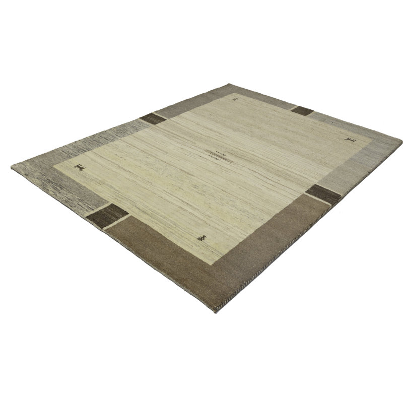 Tapis beige / gris en laine noué à la main Lucie-Luise