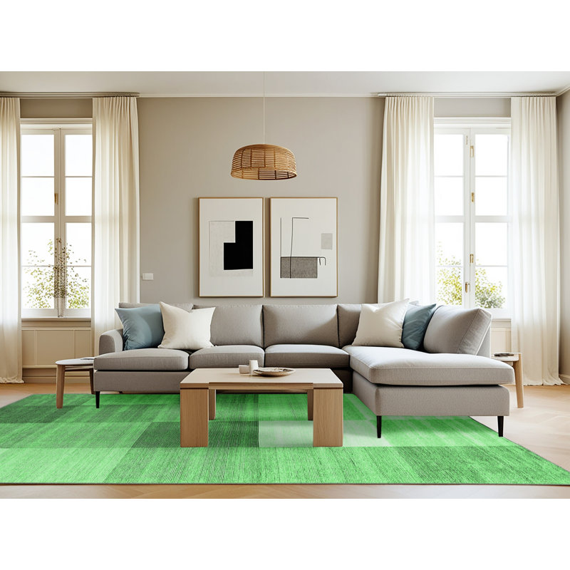 Tapis contemporains vert émeraude lavable à la machine 1807, Rectangle 8 pi x 12 pi