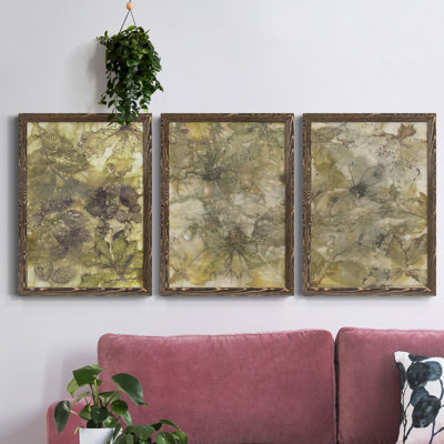 Eco Print I - ensemble de 3 peintures sur toile encadrées