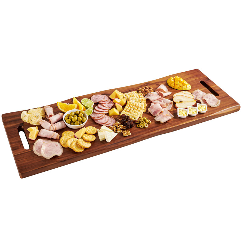 36" Large Acacia Wood Charcuterie Board With Handles - Extra Long Wooden Serving Cheese Boards - Rectangular Serving Platter