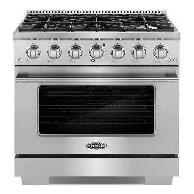 Cosmo 36 in. Vista Collection 5.4 cu. ft. Gas Range, 6 Burners, Convection Oven, LED Light Panel in Modern Stainless Steel