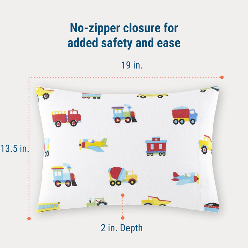 Taie d'oreiller en flanelle de coton 100% Wildkin pour enfants - douce, respirante et pour tout-petit - trains, avions et camions